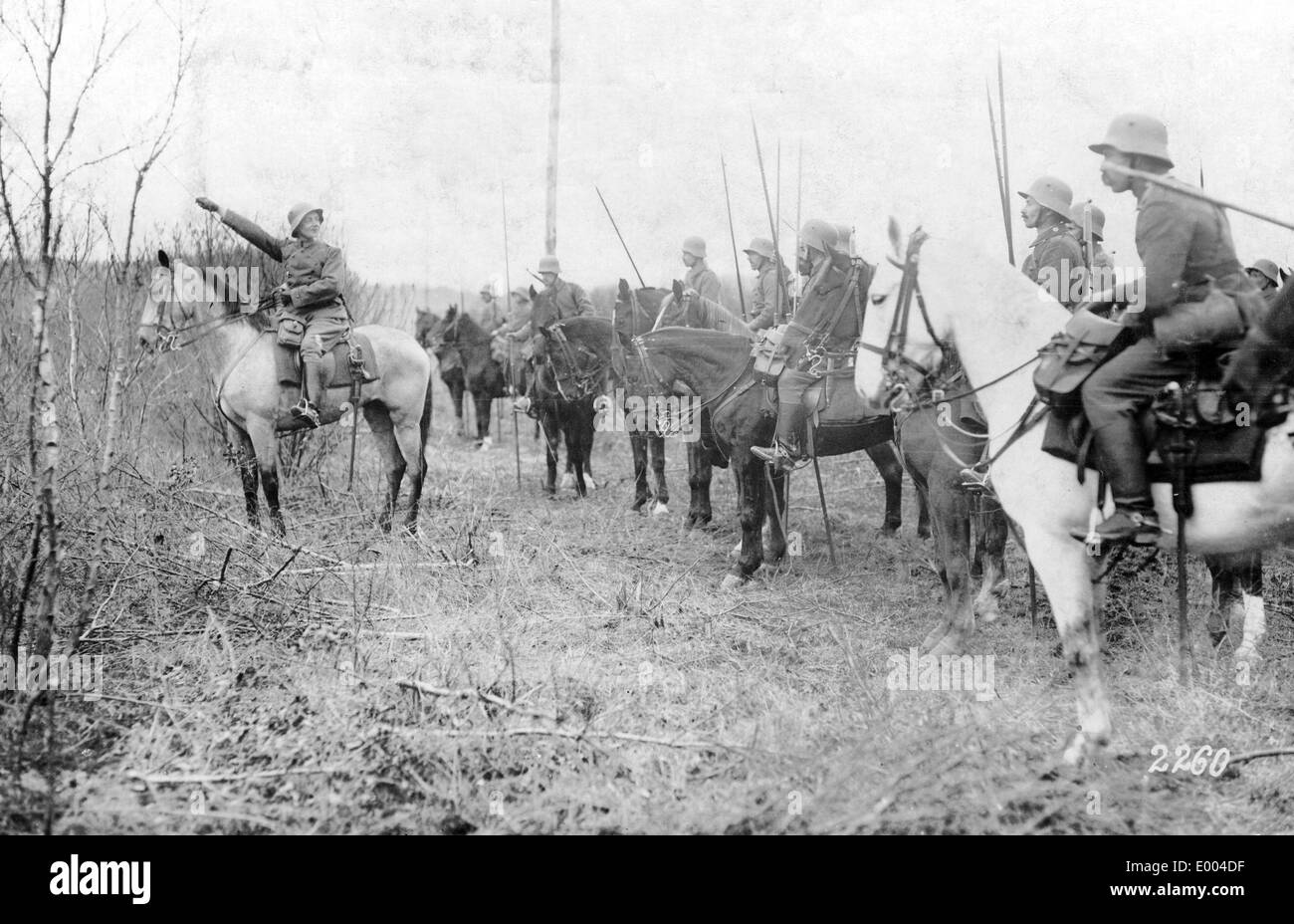German cavalry under cover, 1918 Stock Photo