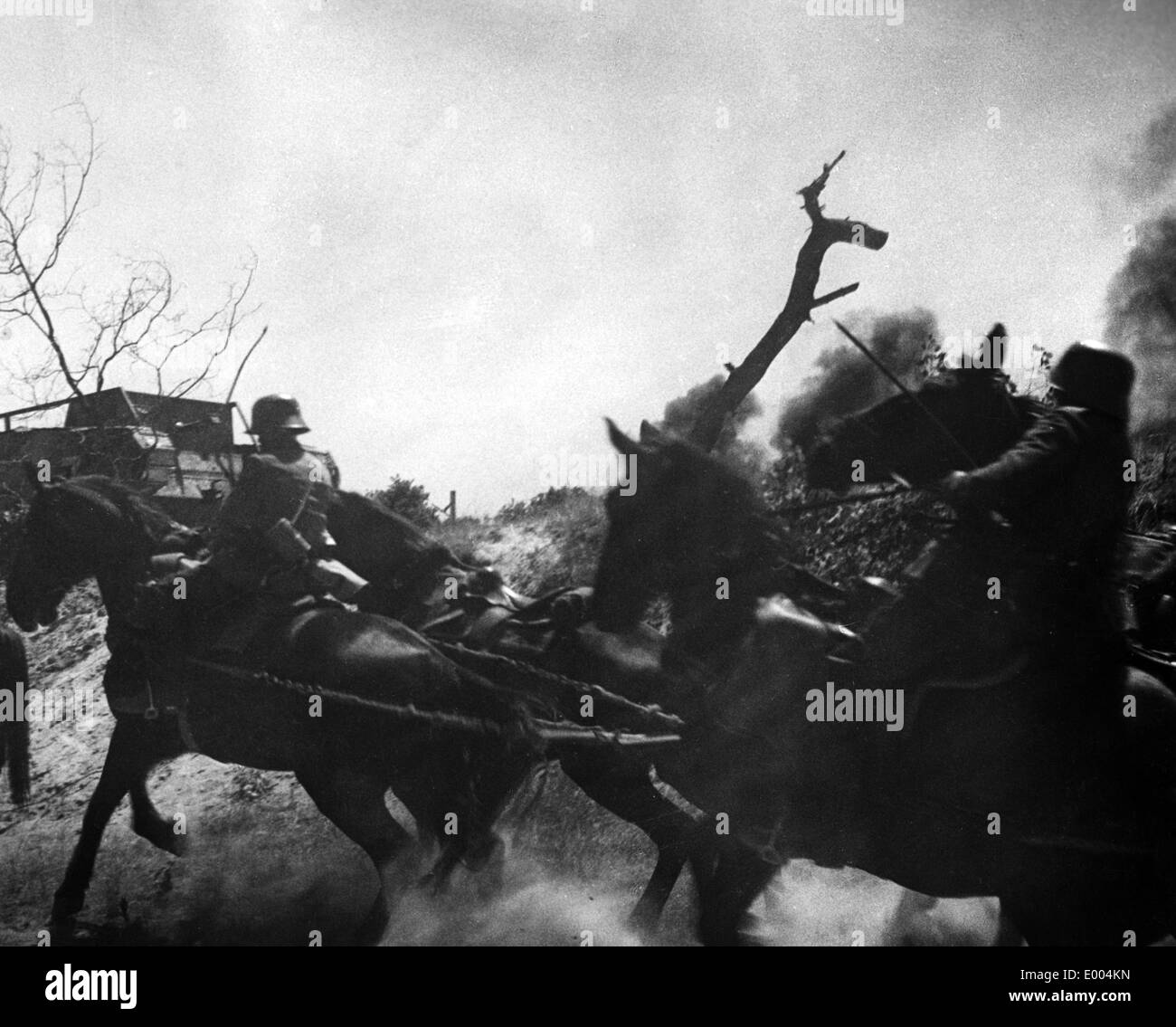German soldiers cross barrage during the First World War Stock Photo