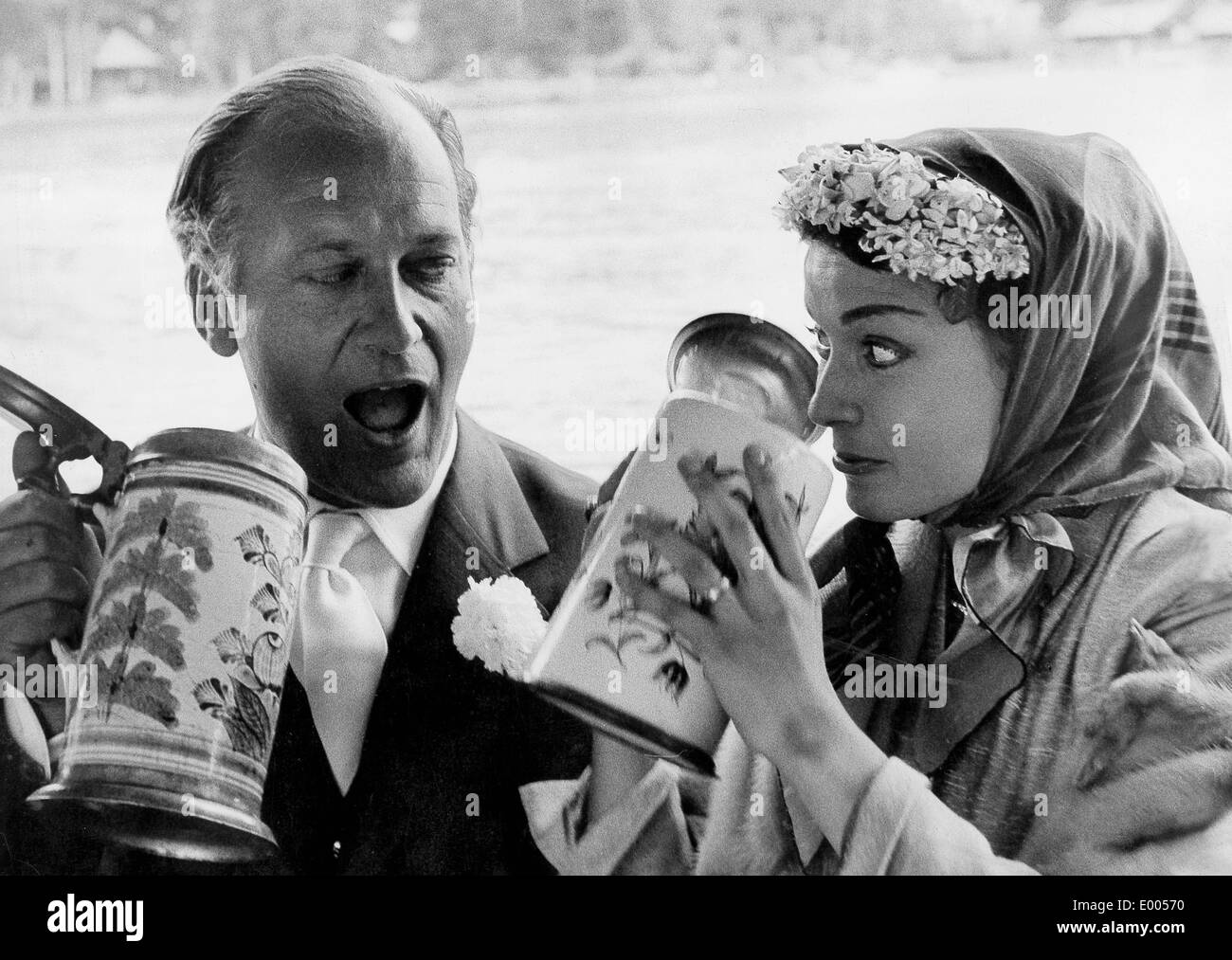 The wedding of Curd Juergens and Eva Bartok in Schliersee, 1955 Stock Photo