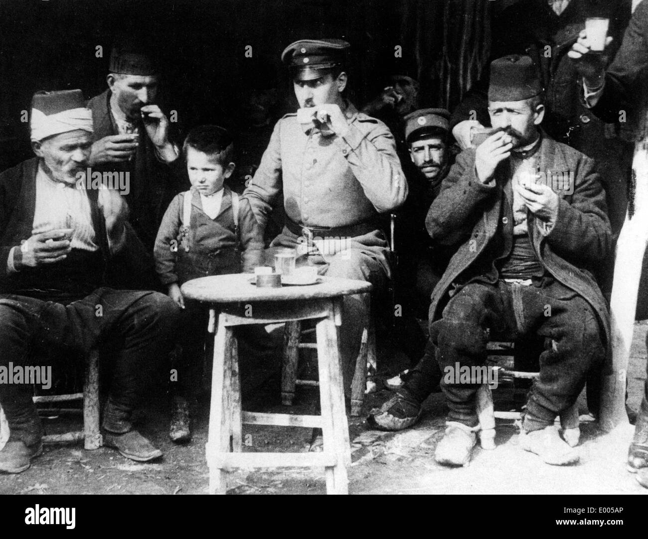 German soldier in a Macedonian coffee house, 1916 Stock Photo
