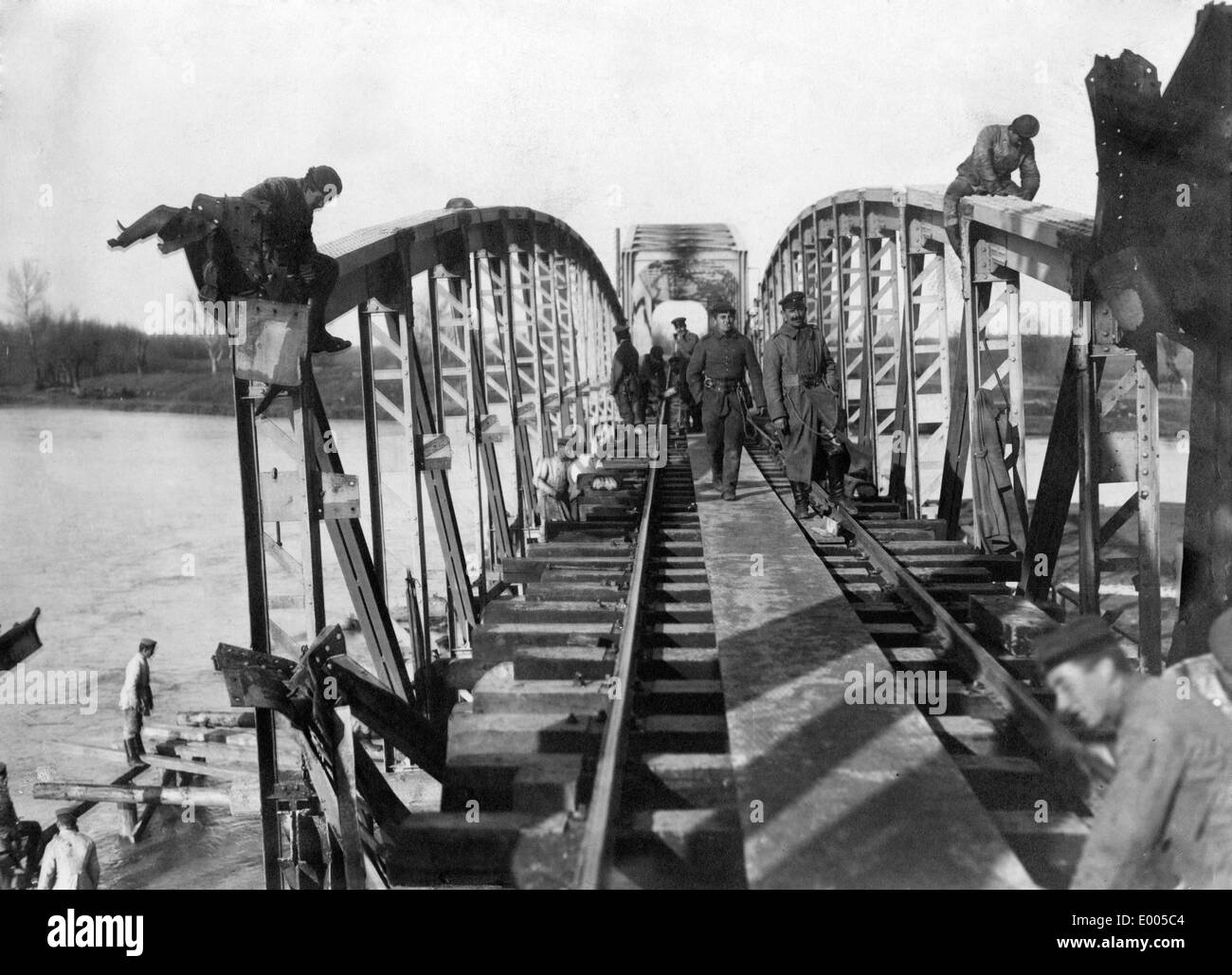 Rebuilding a bridge, 1917 Stock Photo
