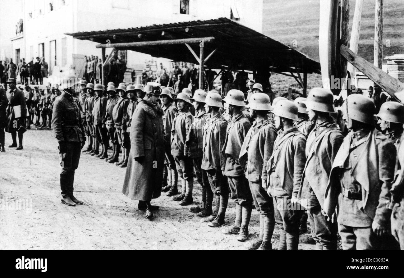 Emperor Karl I inspects Austrian troops, 1917 Stock Photo