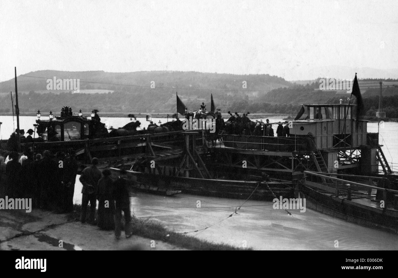 Hearse of the Archduke Franz Ferdinand and his wife on a ferry, 1914 Stock Photo