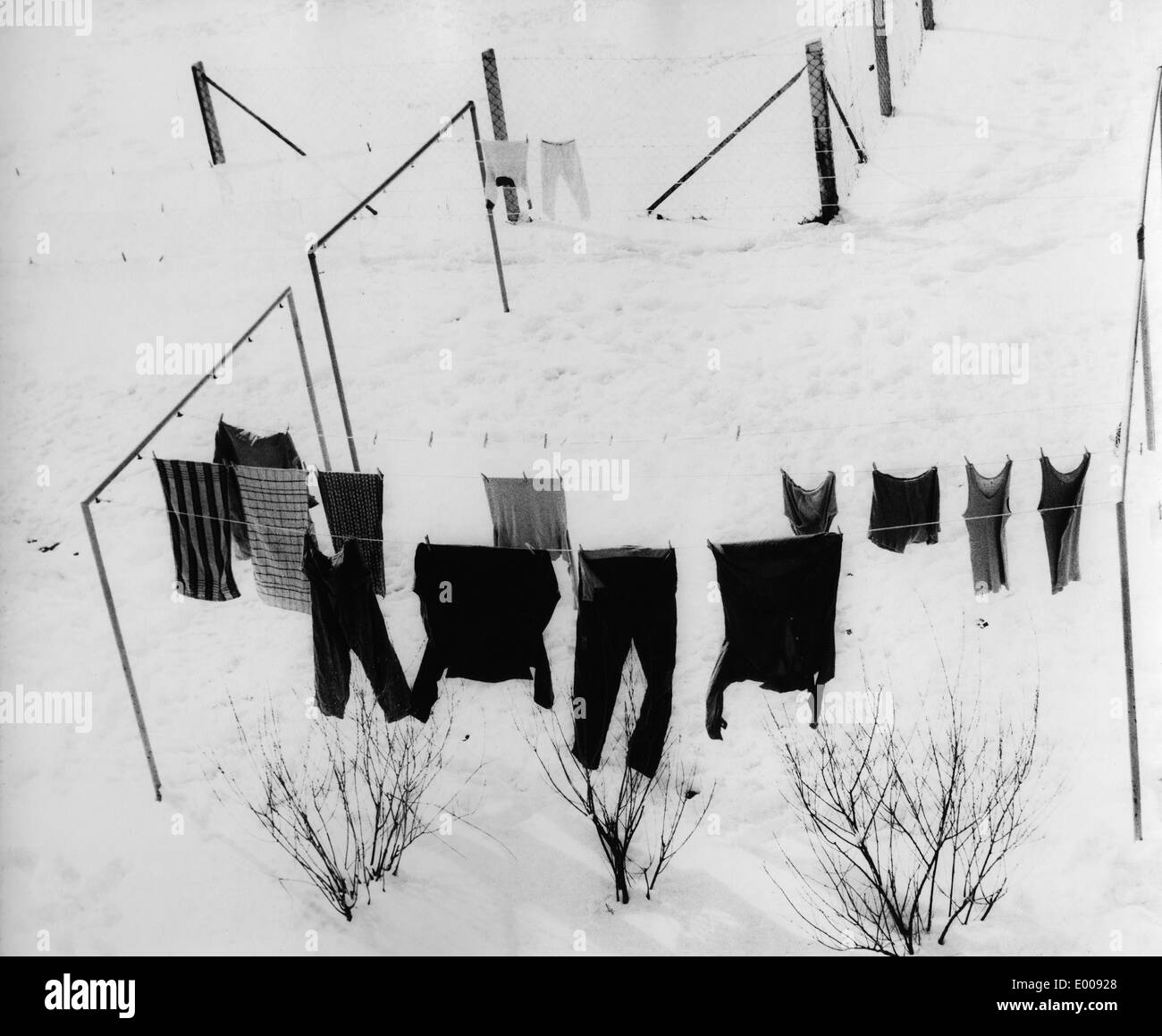 Washing Line In Winter Stock Photo Alamy