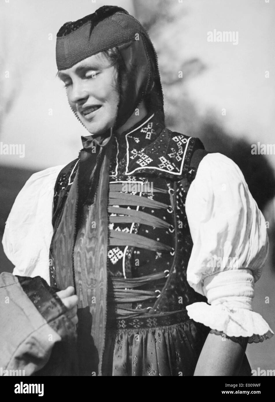Woman in traditional costume from St. Georgen in Schwarzwald, 1934 Stock Photo