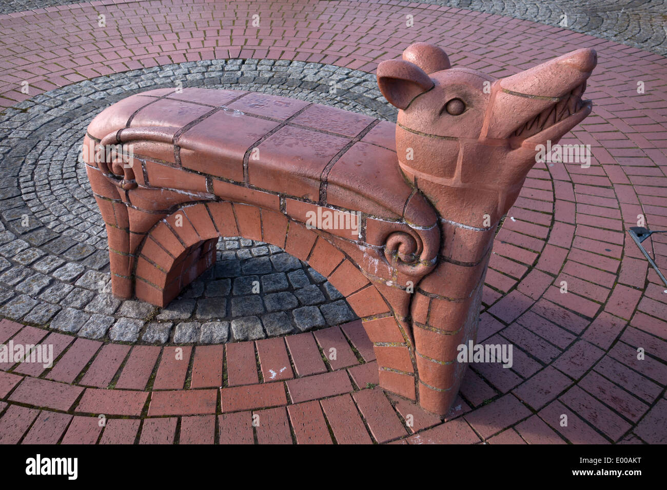 CARDIFF UK MARCH 2014 - View of one of the Beastie Benches by Gwen Heeney at Britannia Quay Stock Photo