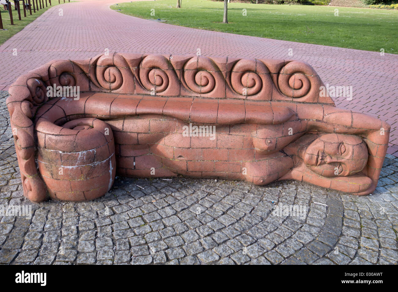 CARDIFF UK MARCH 2014 - View of one of the Beastie Benches by Gwen Heeney at Britannia Quay Stock Photo