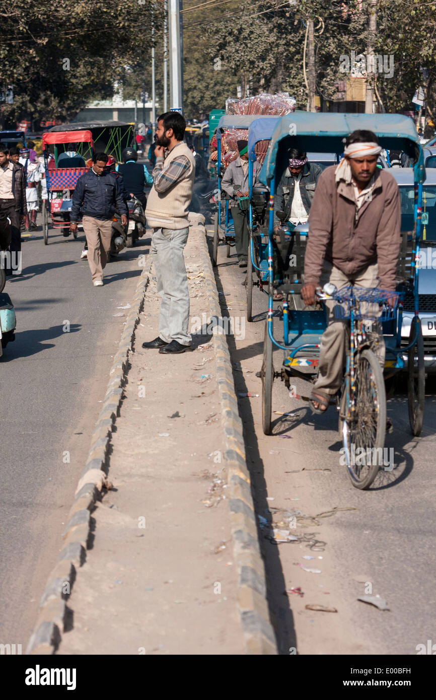 New Delhi, India. Rickshaw Traffic in Downtown Delhi. Stock Photo