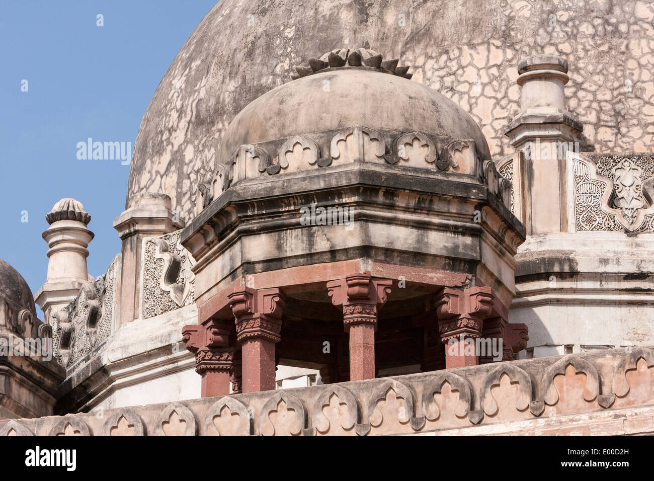 New Delhi, India. Lodi Gardens. Chhatri on Upper Level of Tomb of Muhammad Shah Sayyid, 3rd Sayyid Ruler, 1434-44.  Lotus Motif. Stock Photo