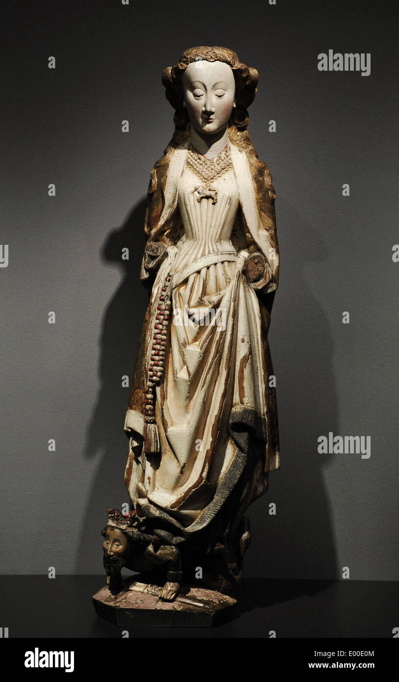 Master of the Statues of Koudewater (active c. 1460-1480). Statue of Saint Barbara, c. 1470. Rijksmuseum. Amsterdam. Holland. Stock Photo