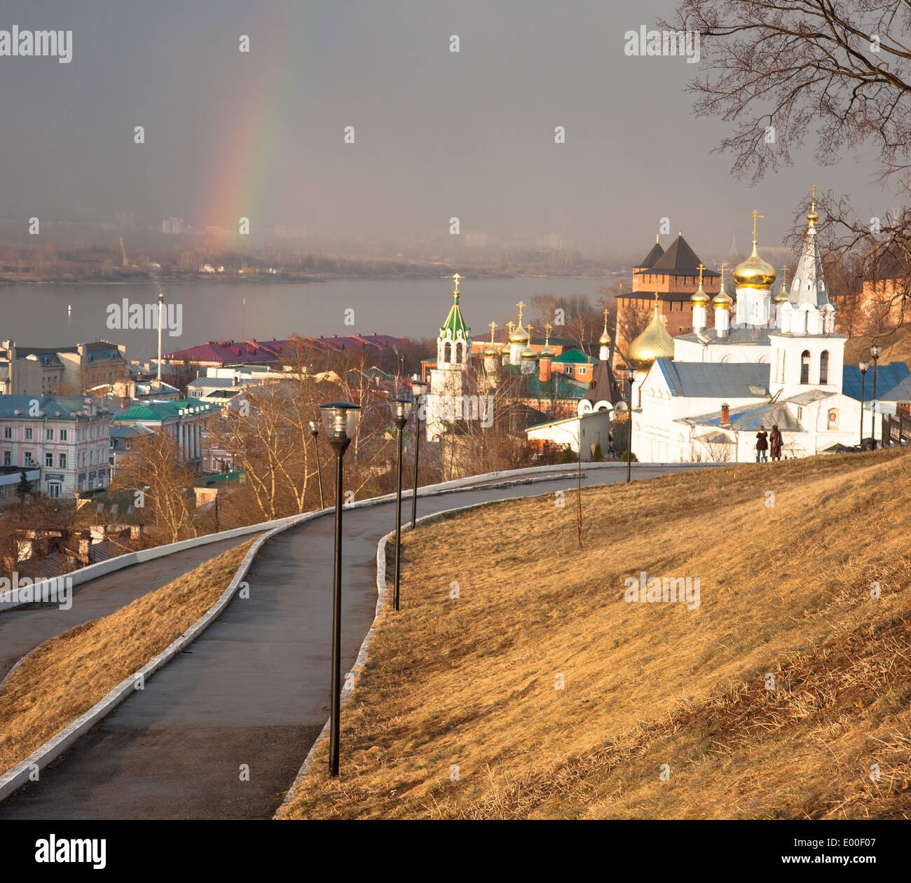 Rainbow over Church of Elijah the Prophet Nizhny Novgorod Russia Stock Photo