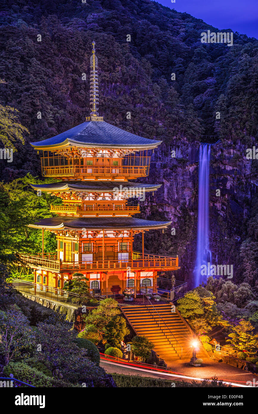 Nachi, Japan at Nachi Taisha Shrine Pagoda and waterfall. Stock Photo