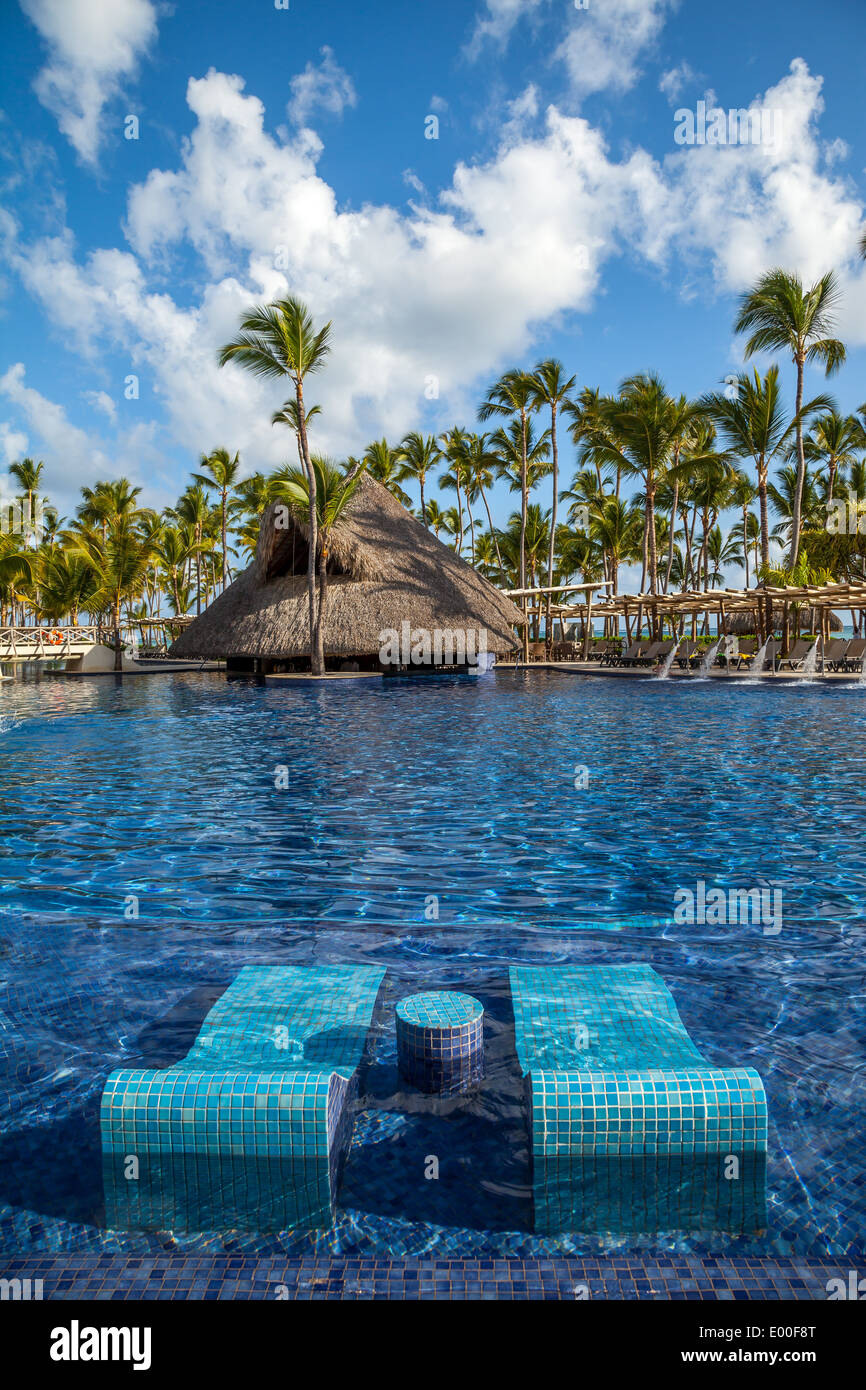 Tropical resort swimming pool in Punta Cana, Dominican Republic Stock Photo