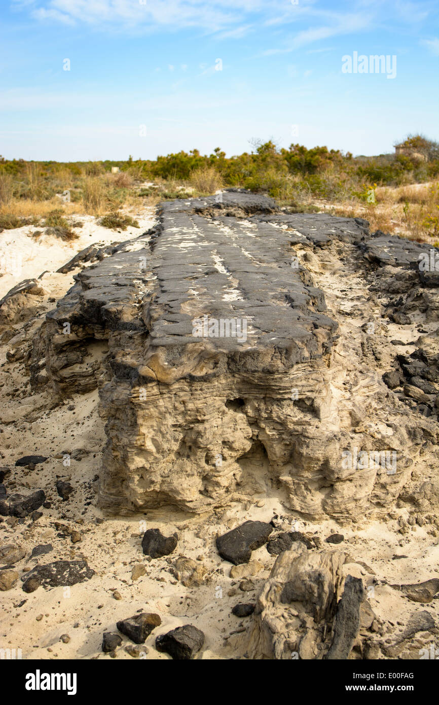 Remains of Baltimore Road that was washed away in a storm before Assateague Island National Seashore, could be developed. Stock Photo