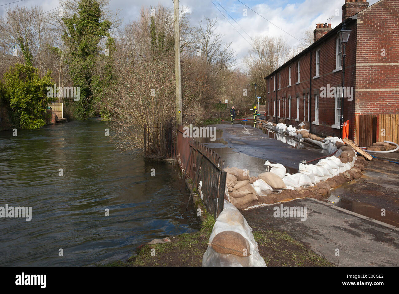 Flooding in Water Lane, Winchester, Hants after the River Itchen Stock