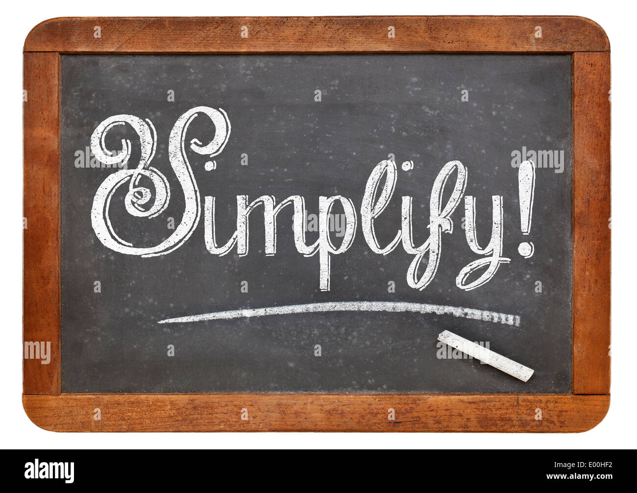 simplify suggestion or reminder with white chalk on a vintage blackboard, isolated on white Stock Photo