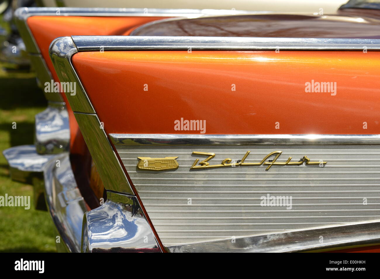Floral Park, New York, U.S. 27th April, 2014. An orange 1957 Chevrolet