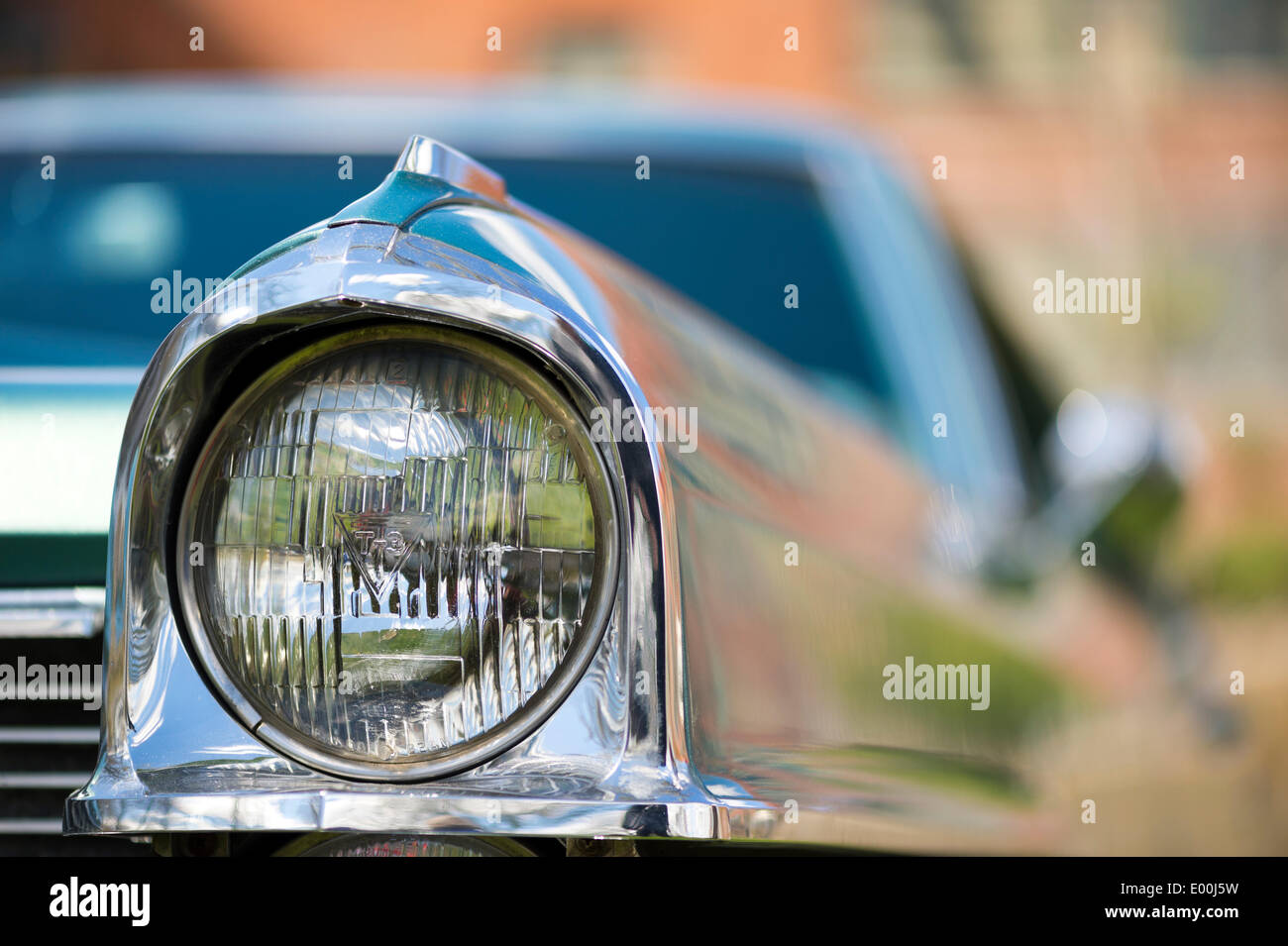 Floral Park New York U S April 27 2014 A Headlight Detail Of A 1965 Cadillac Calais Luxury Classic Car Exhibited At The 35th Annual Antique Auto Show At Queens Farm Stock Photo Alamy