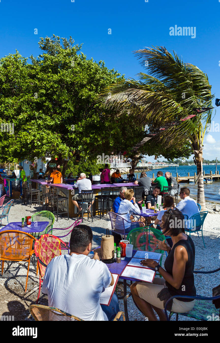 Waterfront bar at the Bridgetender Inn near Bridge Street pier, Bradenton Beach, Anna Maria Island, Gulf Coast, Florida, USA Stock Photo
