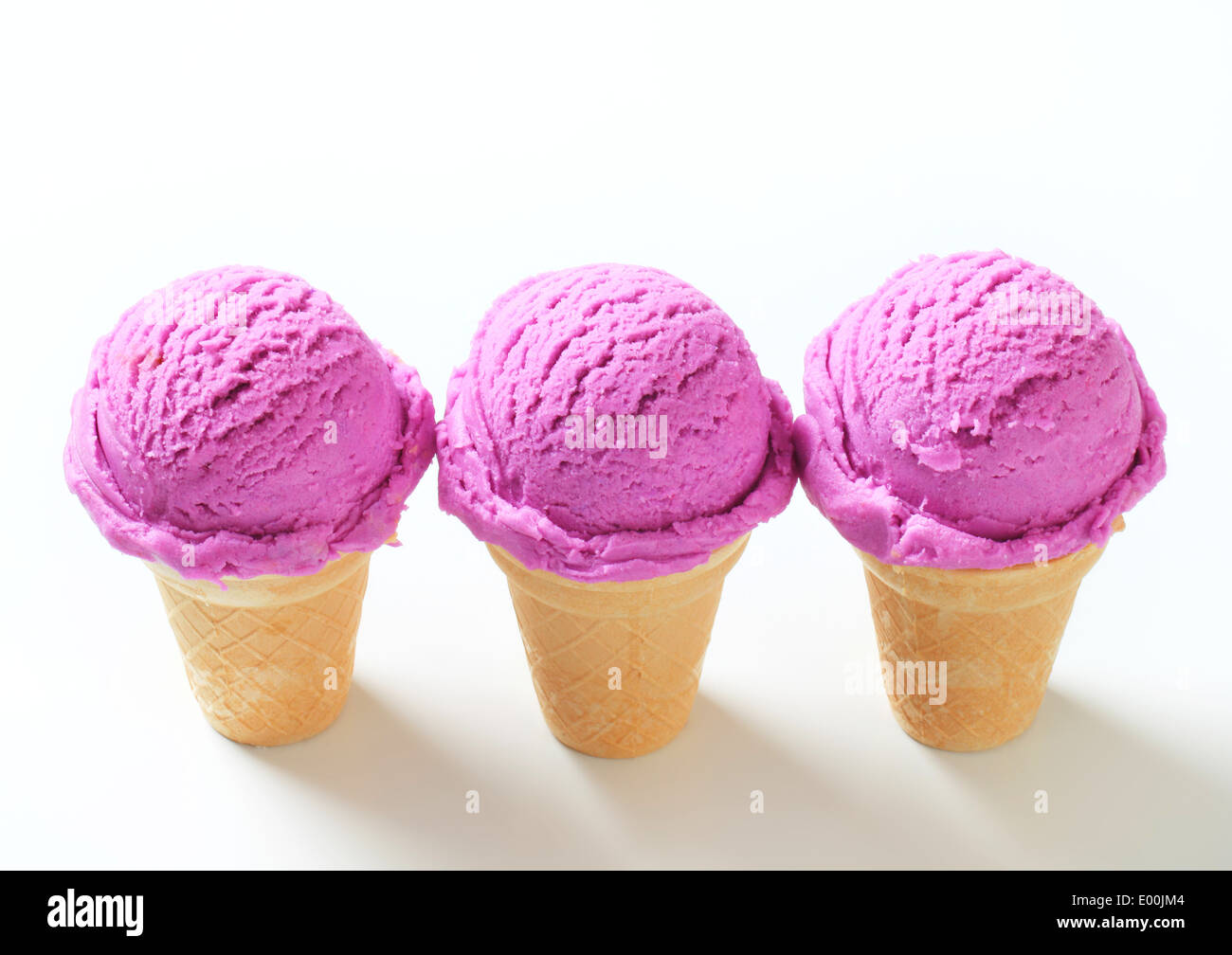 Blueberry ice cream cones - studio shot Stock Photo