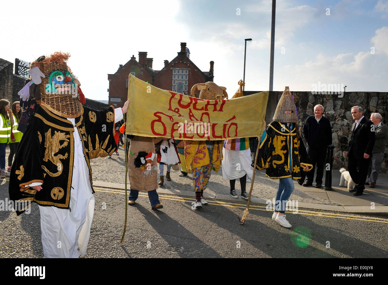 The Armagh Rhymers attend the six Celtic nation's parade in Londonderry city centre. Stock Photo