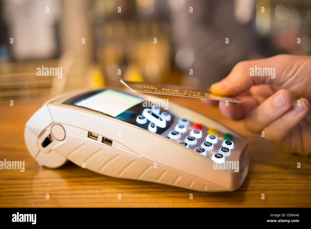 Male hand wallet payment shop Stock Photo