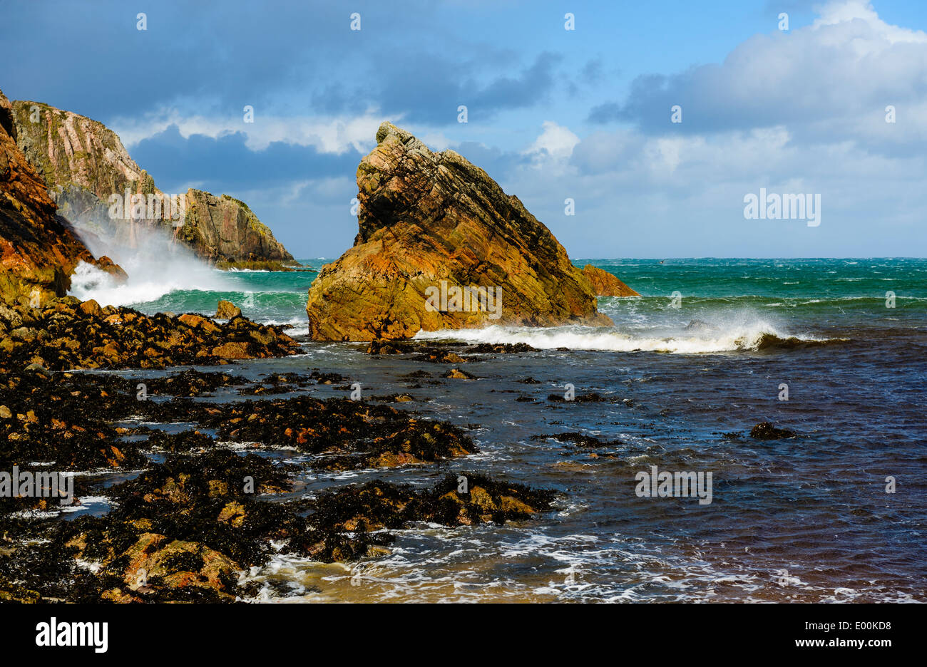 Sea stacks on the beach near Aird Uig, Isle of Lewis, Outer Hebrides, Scotland Stock Photo