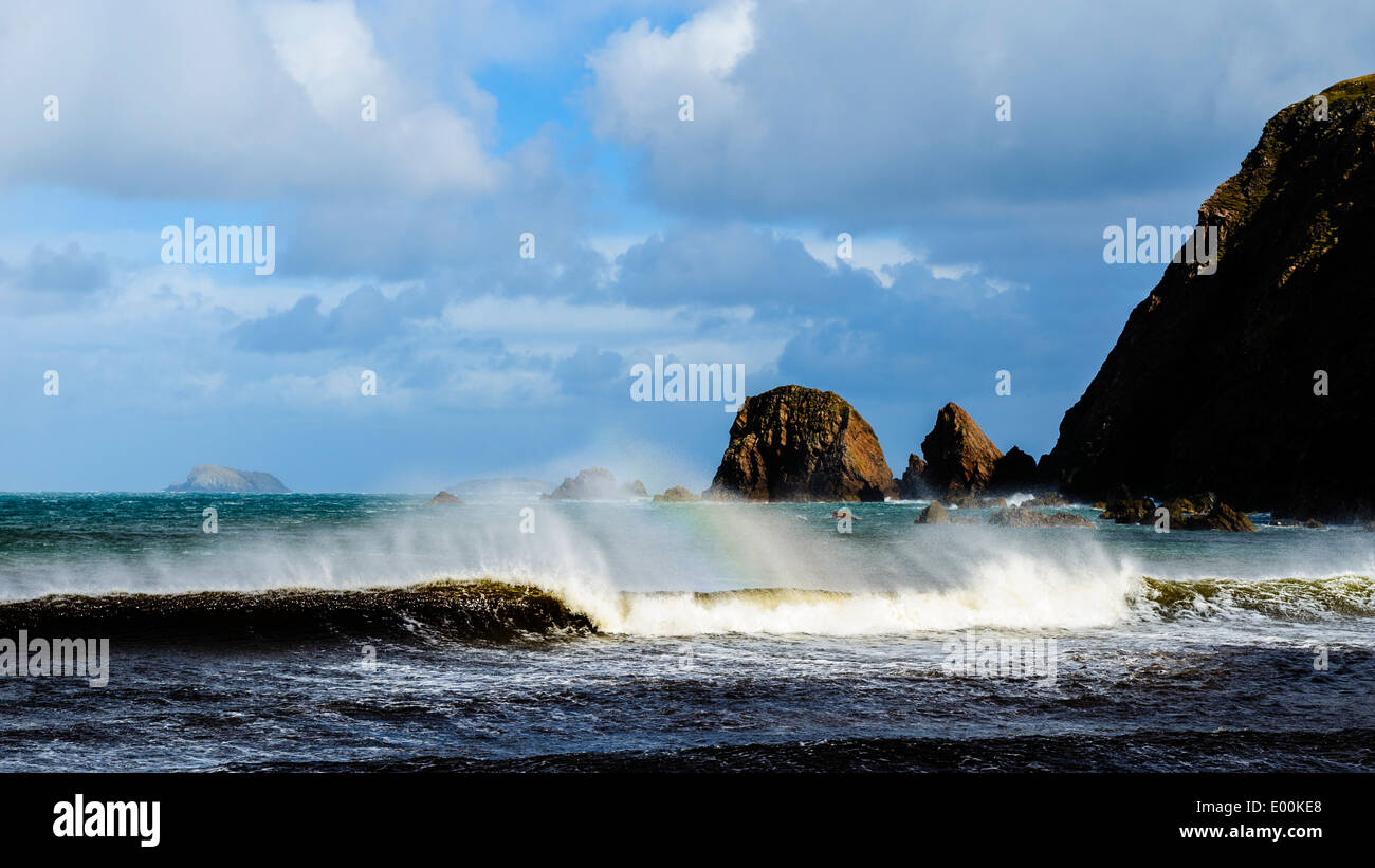 Sea stacks on the beach near Aird Uig, Isle of Lewis, Outer Hebrides, Scotland Stock Photo