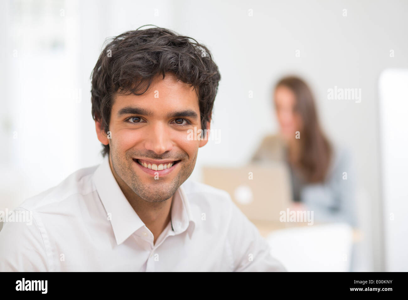 Male business handsome pc desk colleagues background Stock Photo