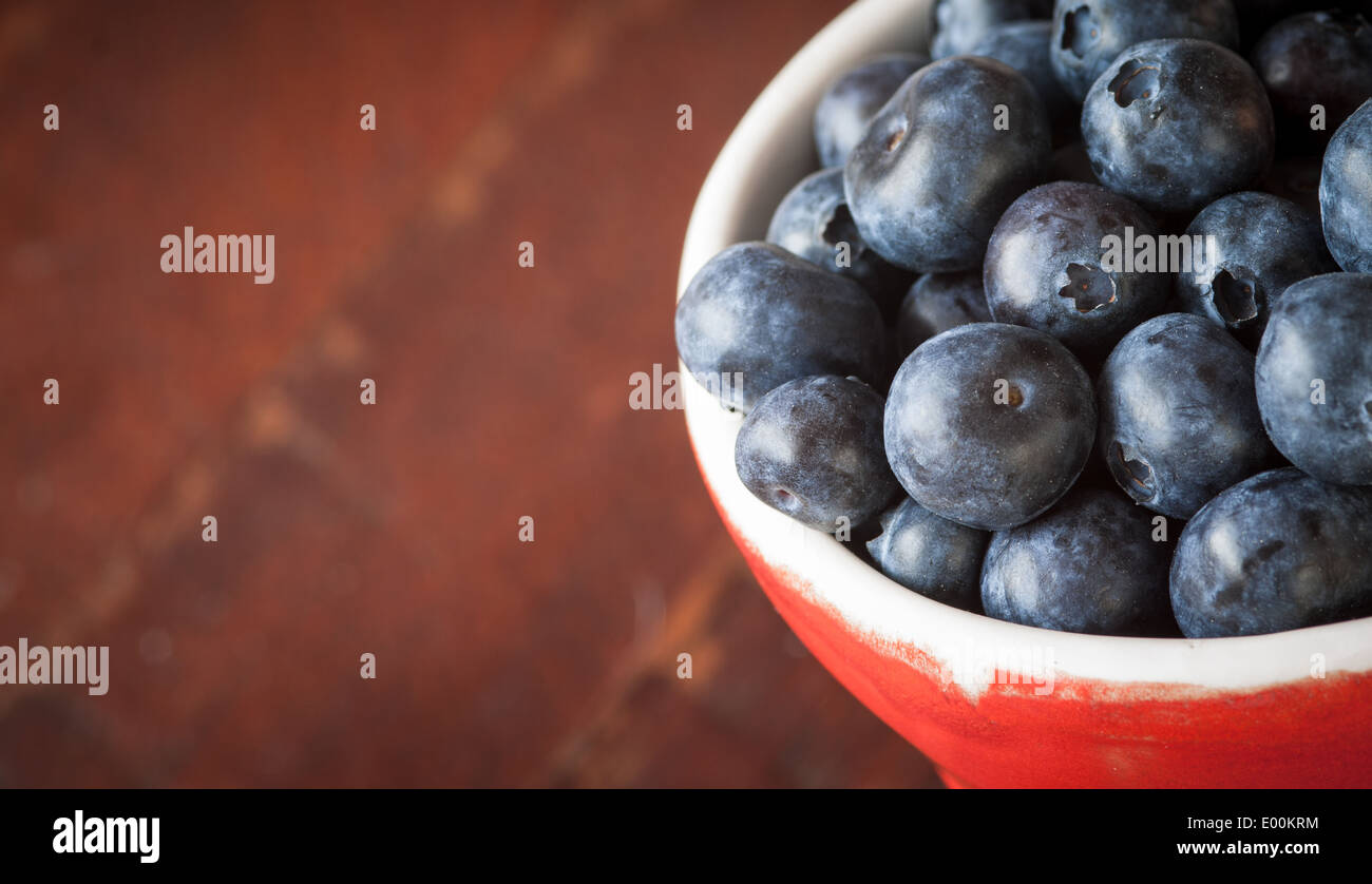 Bowl of fresh blueberries Stock Photo