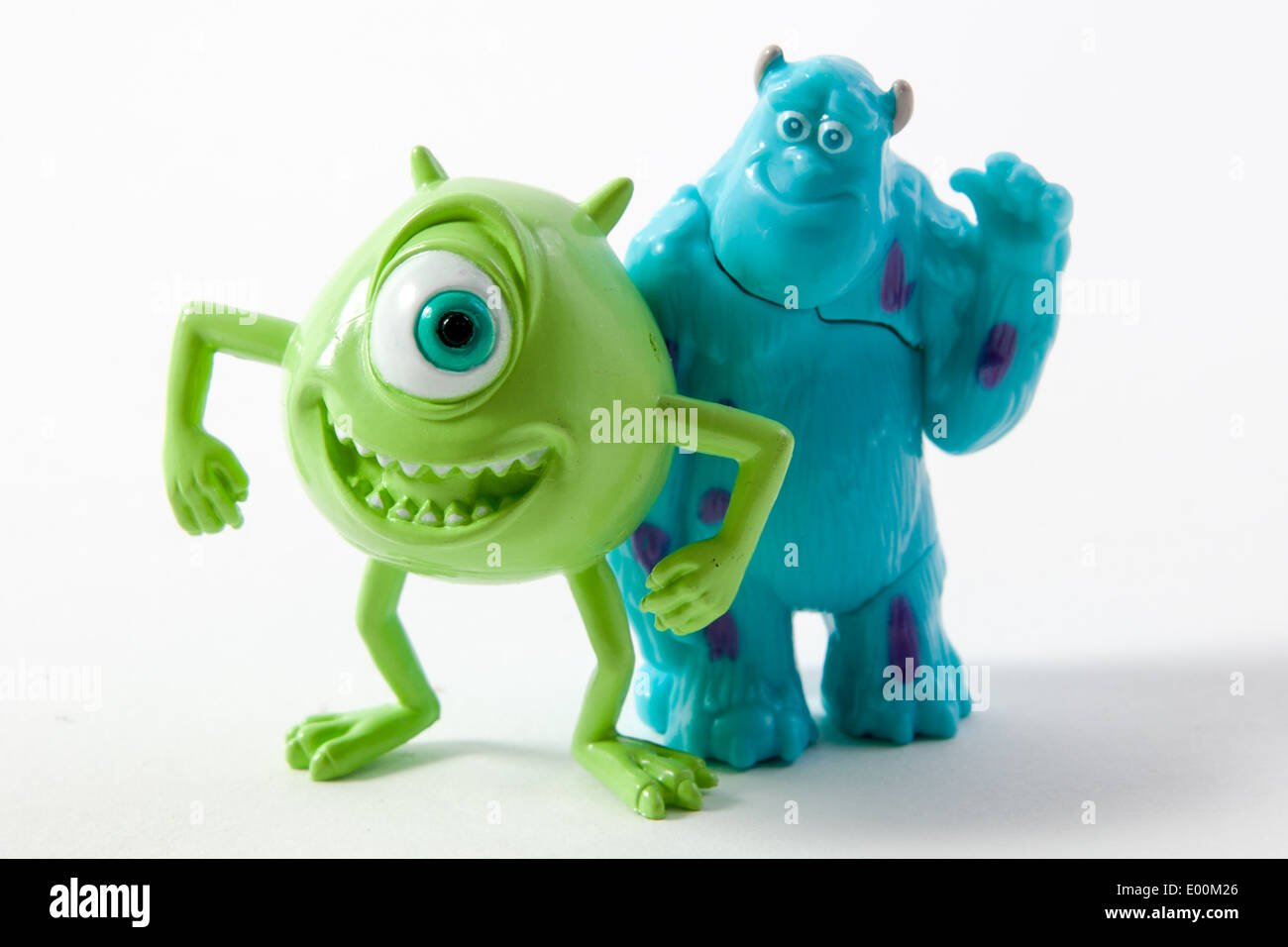 Plastic figures of Mike Wazowski and James P Sullivan from Monsters Inc, the childrens disney film Stock Photo