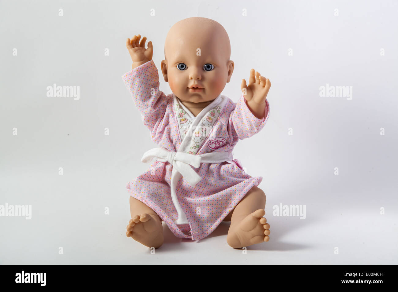 A baby Annabell doll on a white background, a childs dolly toy. Stock Photo