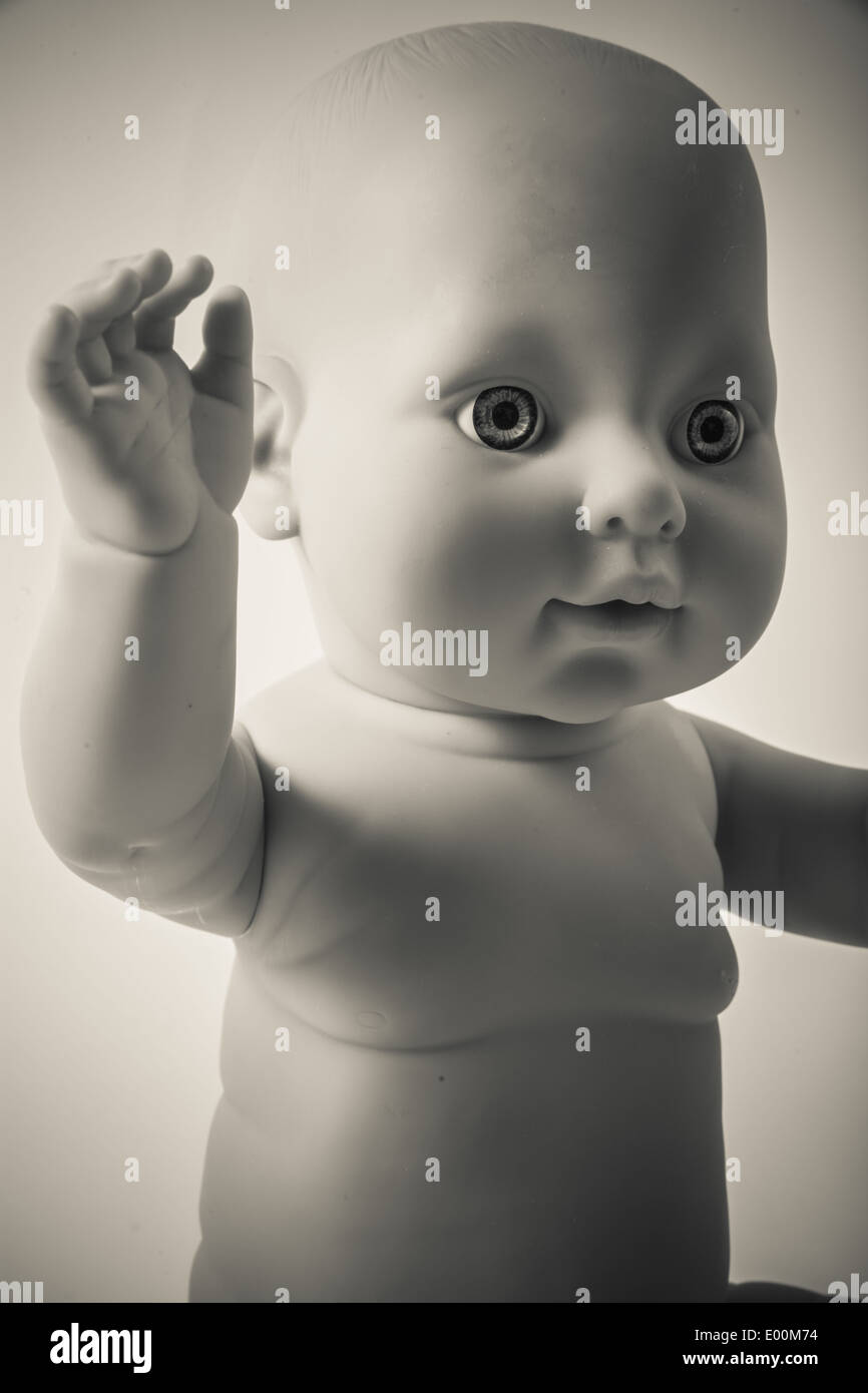 A baby Annabell doll on a white background, a childs dolly toy. Stock Photo