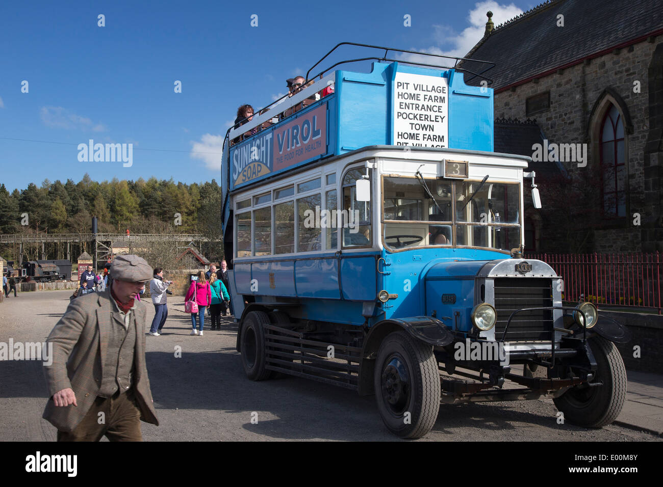 Vintage open top bus at the Beamish Museum, County Durham, England Stock Photo