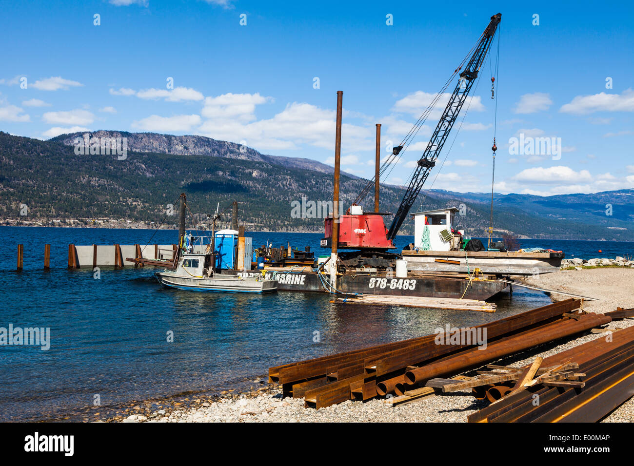 Marina construction on Lake Okanagan, in Lake Country, near Kelowna