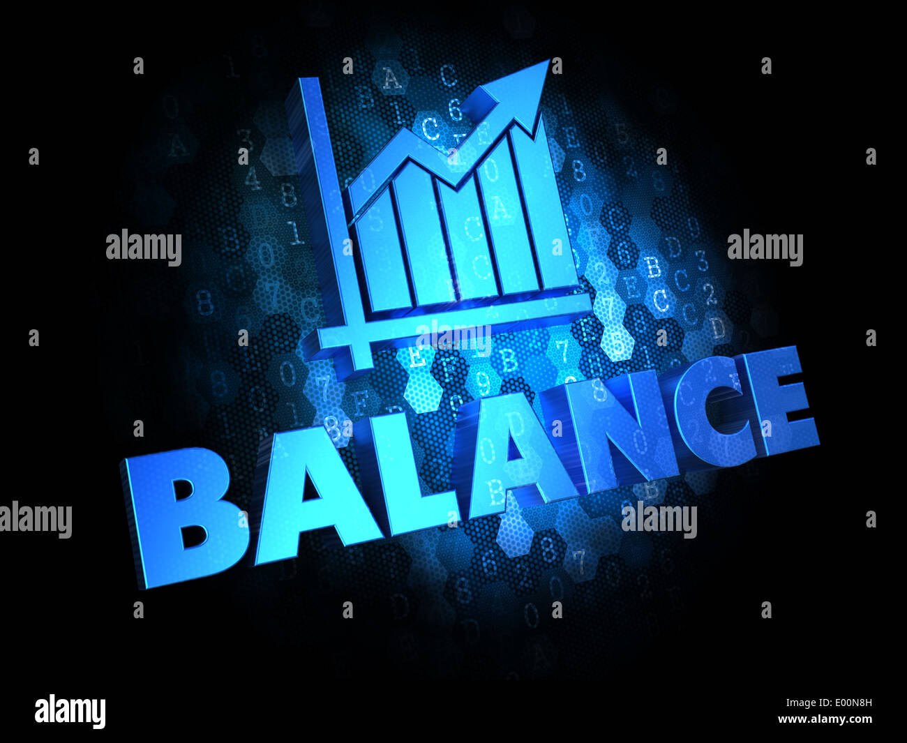 Balance - Blue Color Text on Dark Digital Background. Growth Concept. Stock Photo