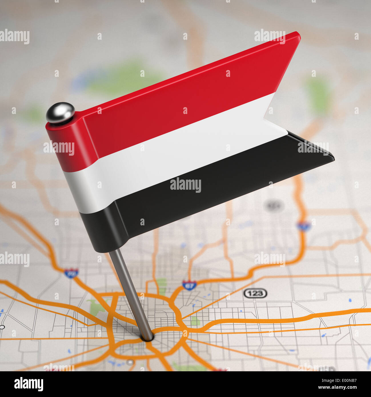Small Flag of Yemen on a Map Background with Selective Focus Stock ...