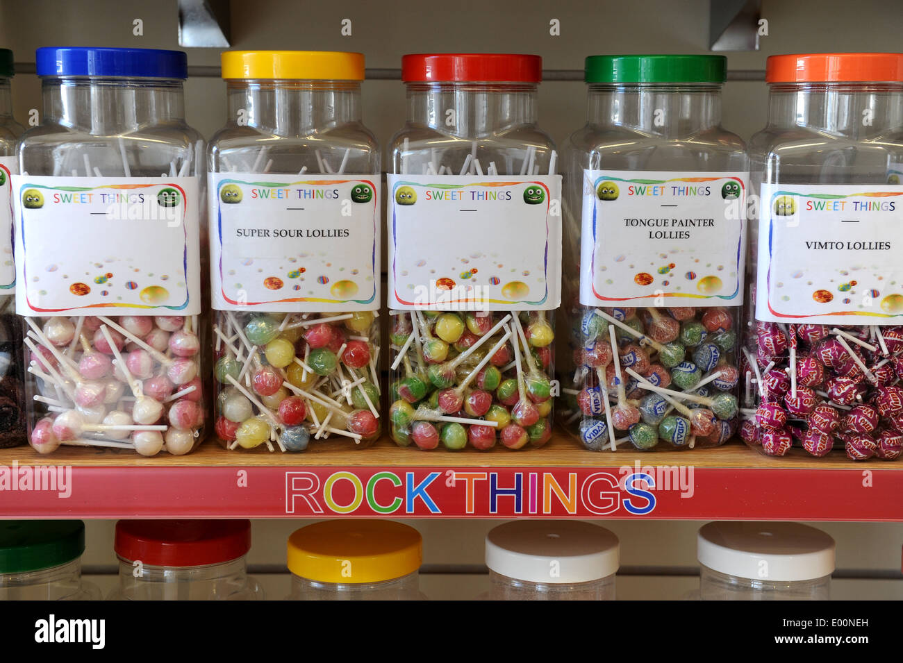 Sweets in jars in a sweetshop in North Yorkshire. Stock Photo