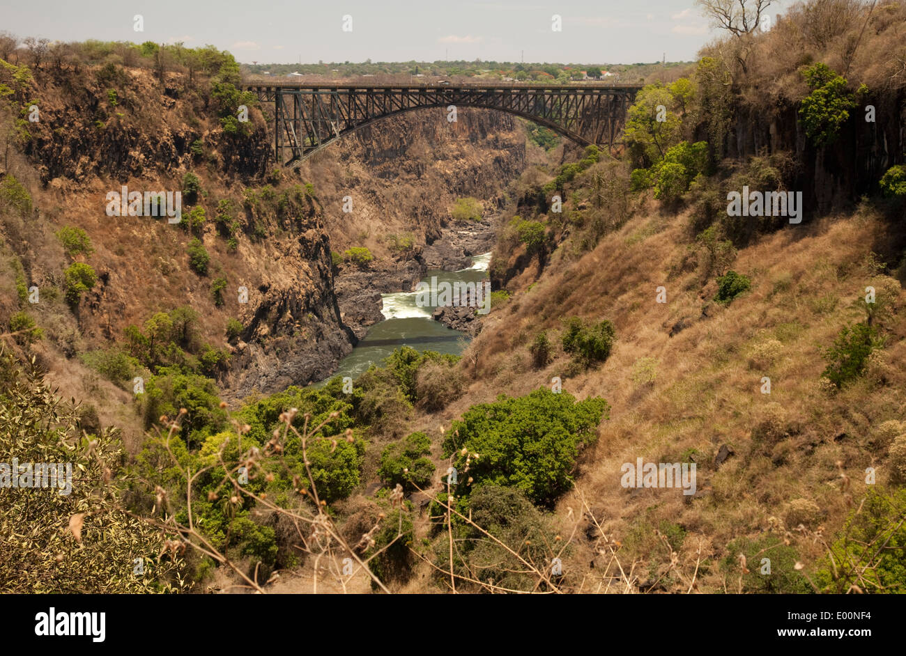Victoria Falls bridge crossing Zambesi River Livingstone Zambia Stock Photo