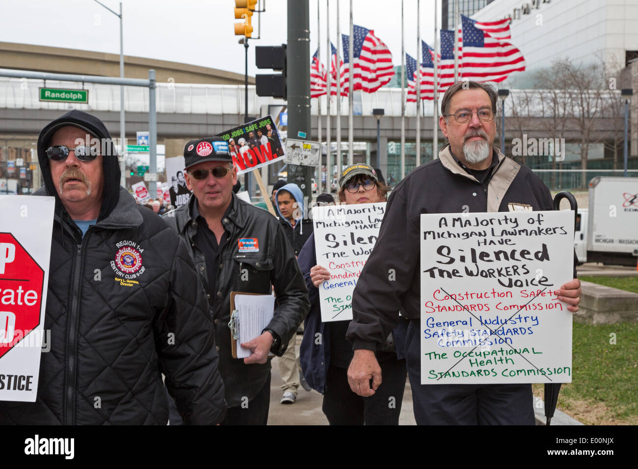 Detroit, Michigan USA - Union members mark Workers Memorial Day by holding a march and silent vigil to remember workers killed on the job. They say thousands of workers die in unsafe workplaces every year, and many more from occupational diseases. Credit:  Jim West/Alamy Live News Stock Photo