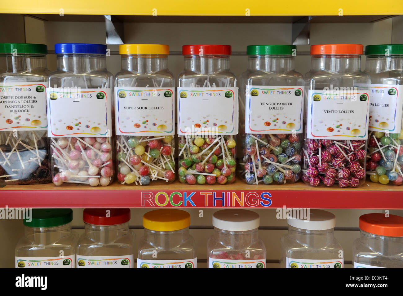 Sweets in jars in a sweetshop in North Yorkshire. Stock Photo