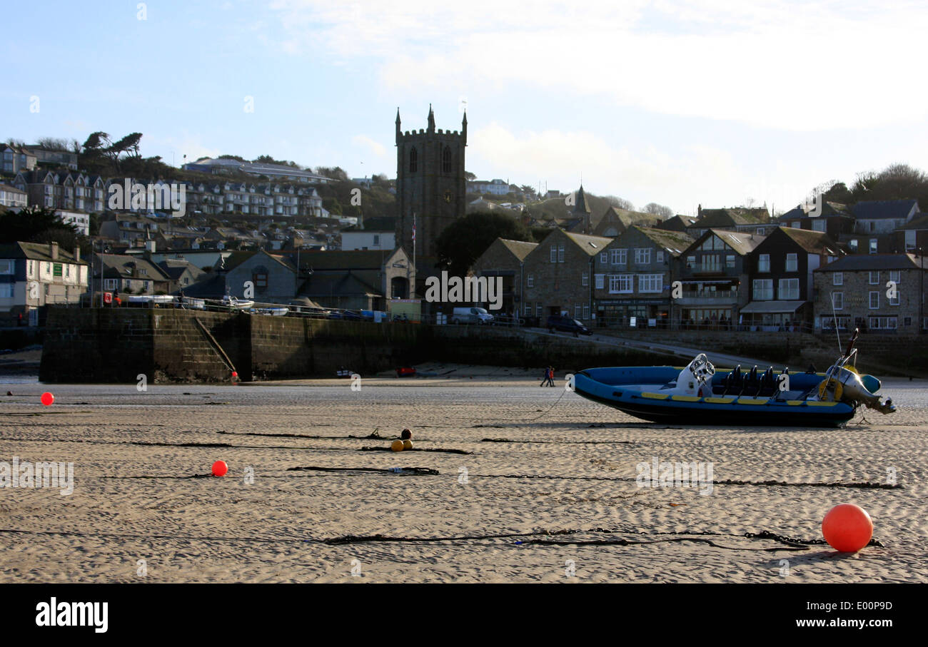 St Ives Harbour and Church in Cornwall Stock Photo