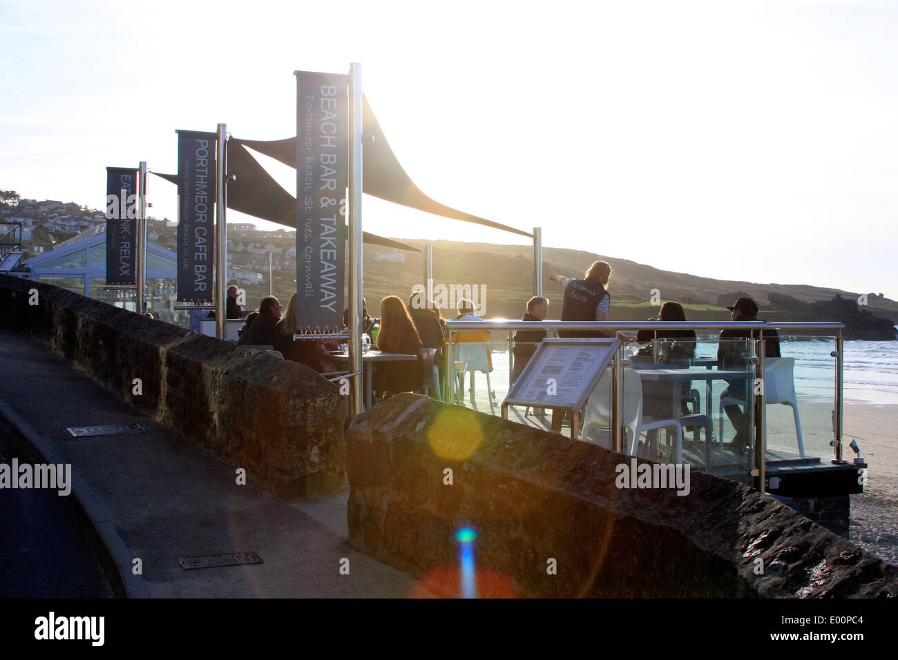 The Porthmeor Beach Cafe in St Ives on a Sunny Evening Stock Photo