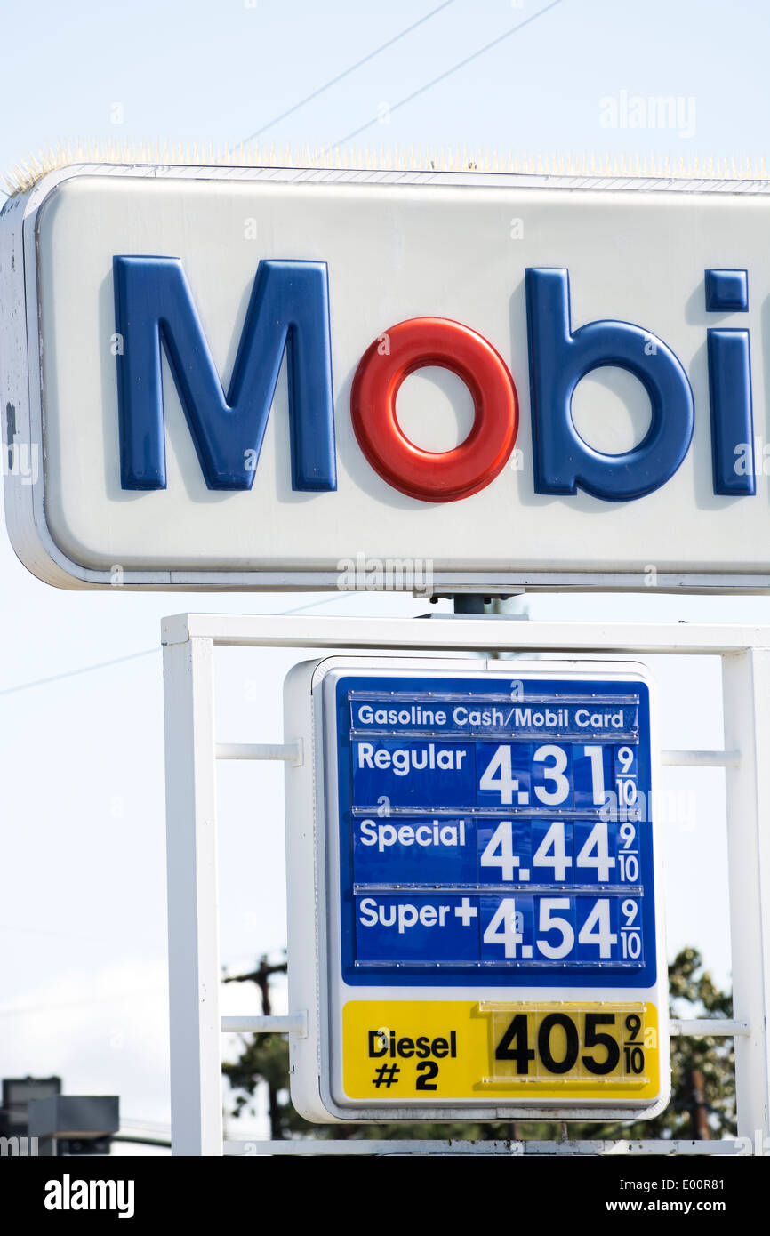A Mobile gas station sign showing the price of gas in Fullerton
