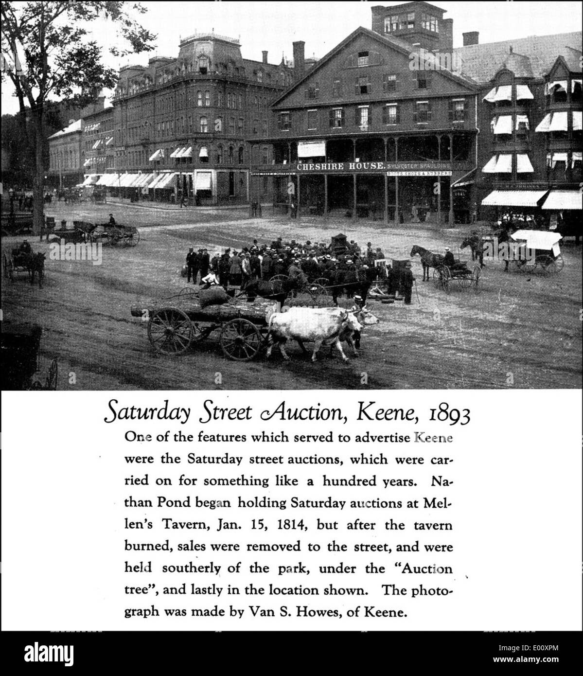 Saturday Street Auction on Main Street, Keene NH in 1890s Stock Photo