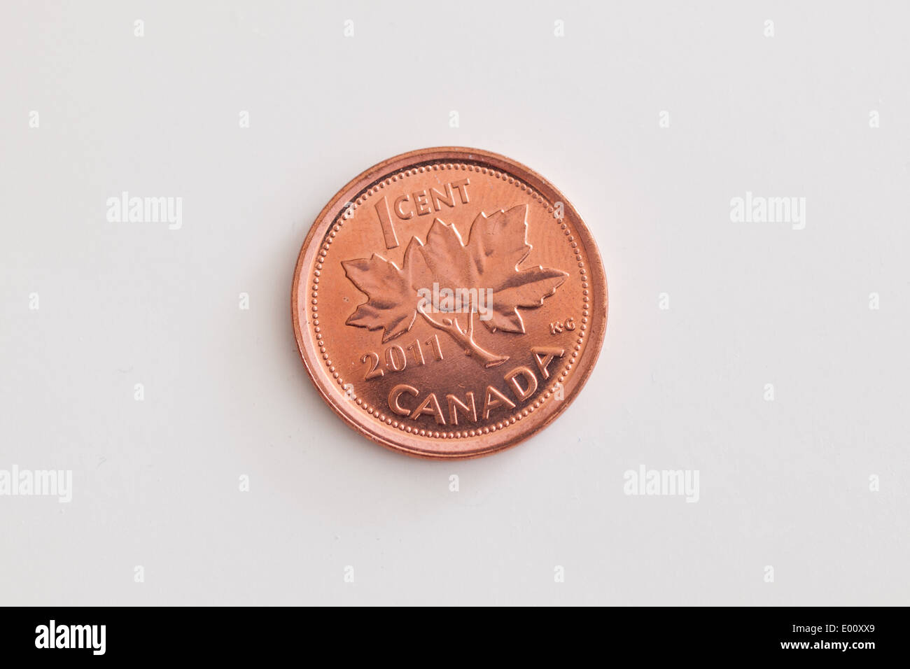 A Canadian penny (one cent coin, 1 cent coin). Stock Photo