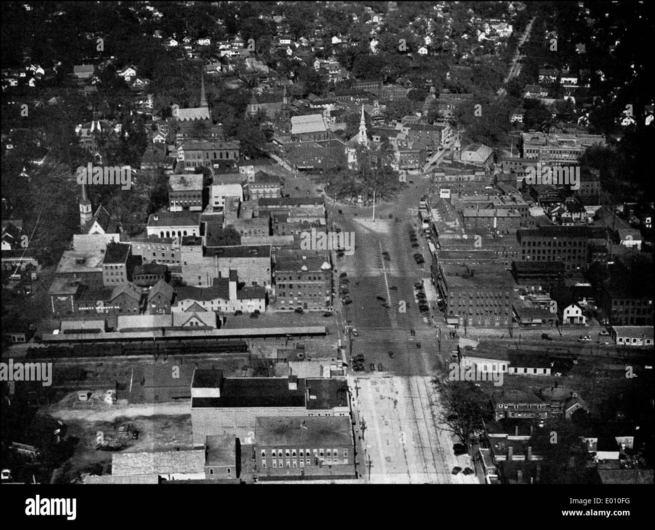 Aerial photo of Keene NH showing 'The widest paved Main Street in the World' Stock Photo