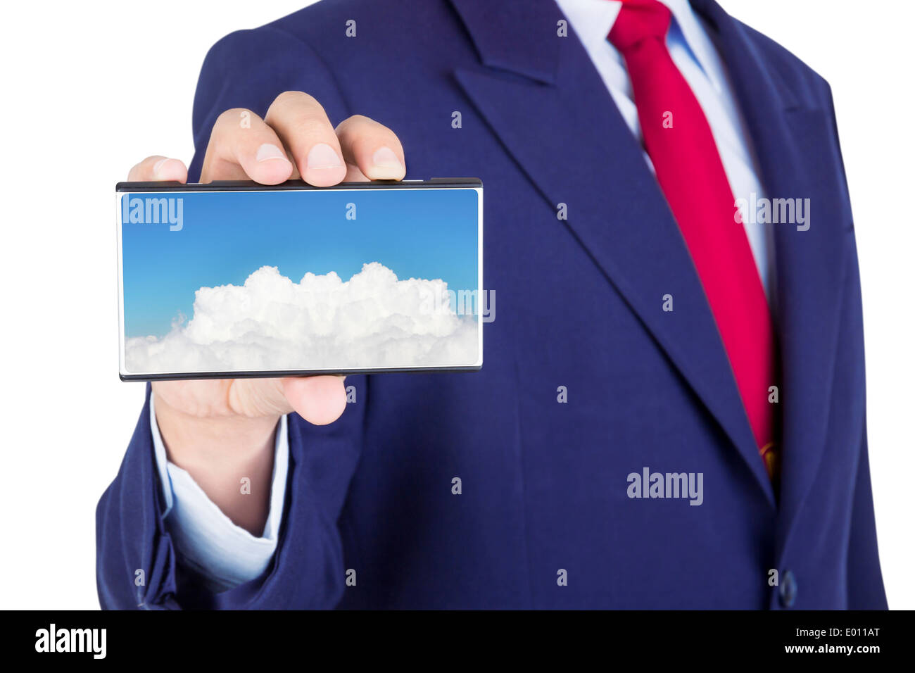 showing smartphone on businessman hand with cloud computing technology ...