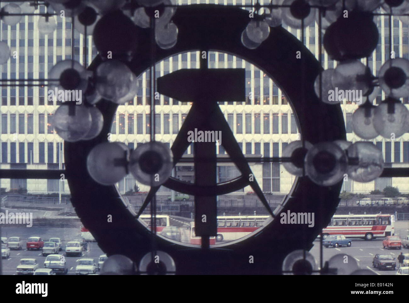 The national emblem of the GDR in the Palast der Republik in Berlin, 1989 Stock Photo
