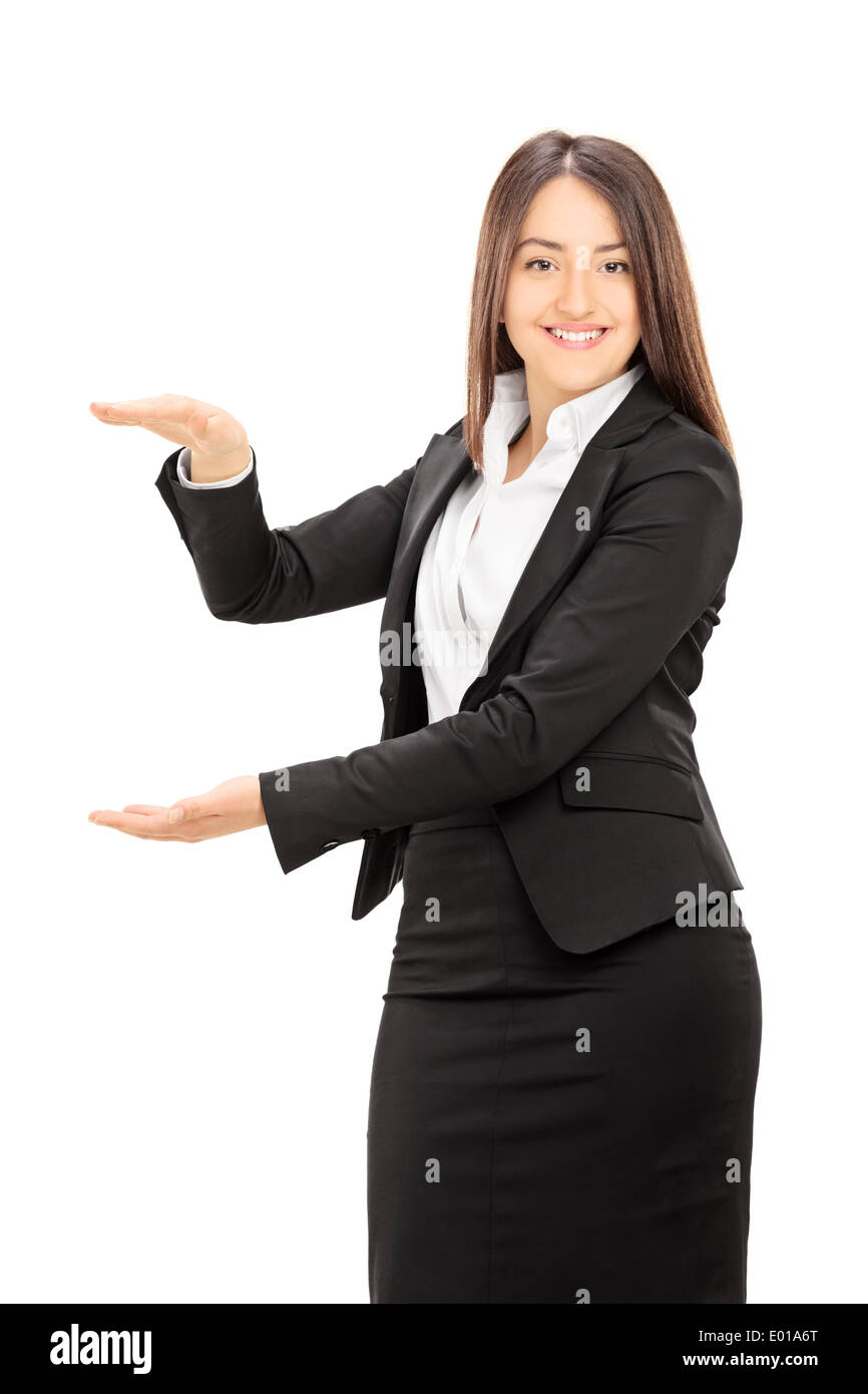 Businesswoman mimicking with hands Stock Photo
